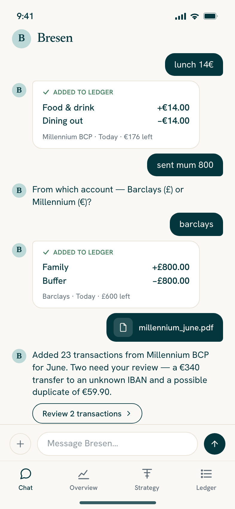 Bresen chat capturing a transaction